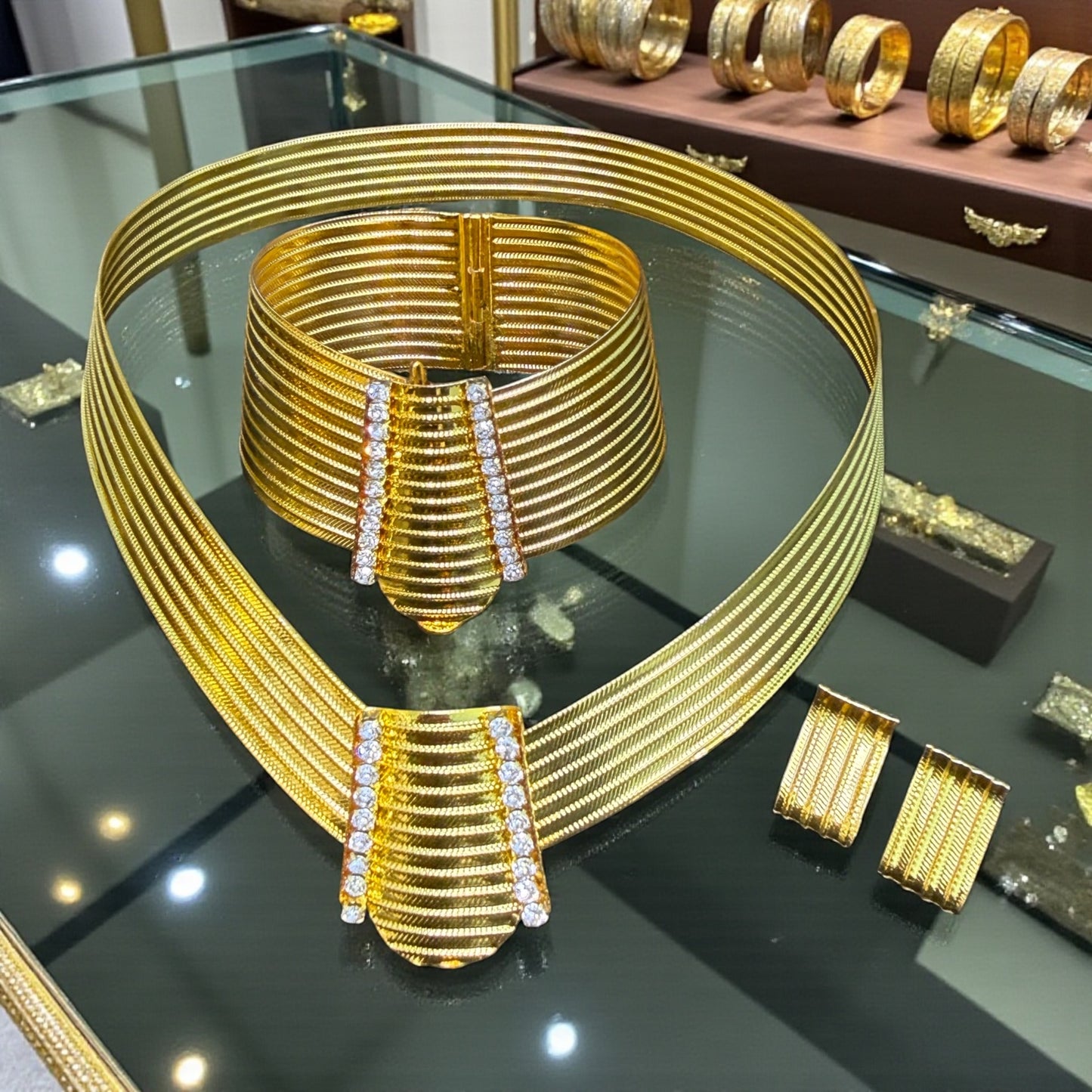 Trabzon Hasırı Set Kelepçe Bileklik Kolye Küpe Gerdanlık Set Takım