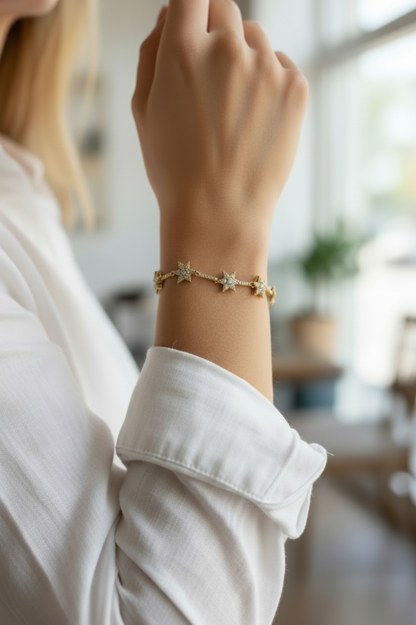 Xuping Yıldız Taşlı Çelik Bileklik Künye