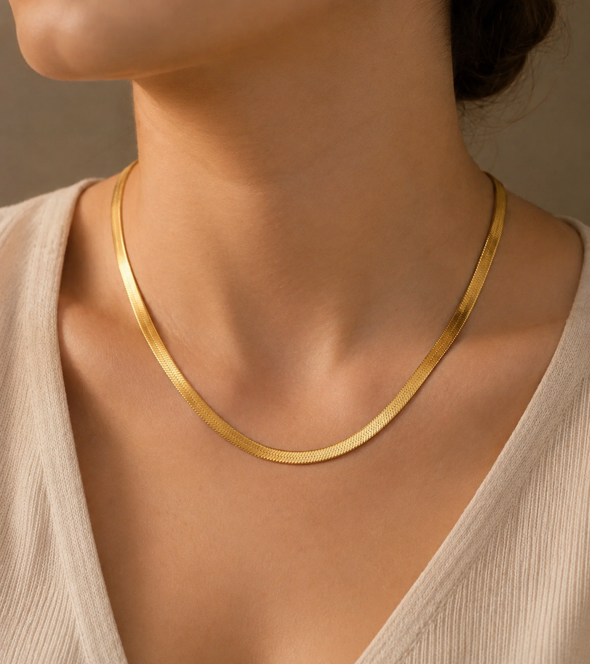 Kadın Çelik İtalyan Yassı Gold Kolye