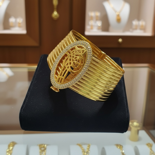 Trabzon Hasır Zirkon Taşlı Tuğralı Kelepçe Bilezik