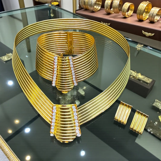 Trabzon Hasırı Set Kelepçe Bileklik Kolye Küpe Gerdanlık Set Takım